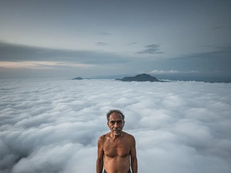 Person on a mountain above a sea of clouds