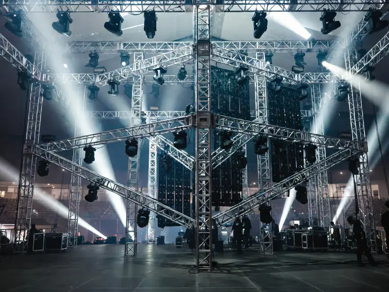 Lighting rig over an empty stage before the show